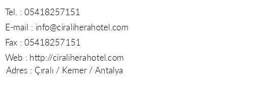 ral Hera Hotel telefon numaralar, faks, e-mail, posta adresi ve iletiim bilgileri